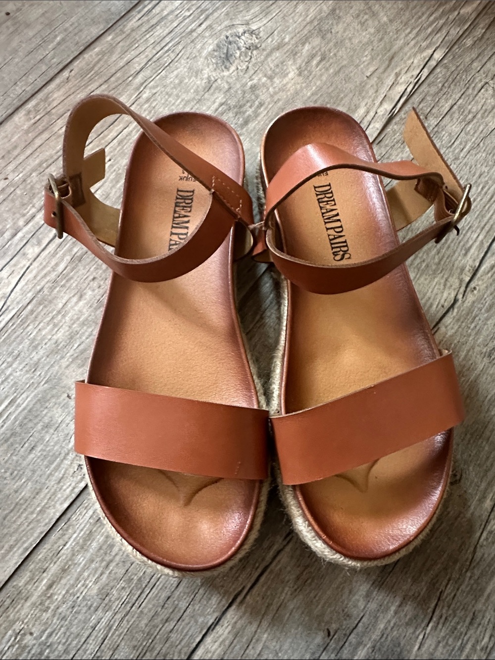 Dream Pairs Brown Faux-Leather Ankle-Strap Platform Sandals